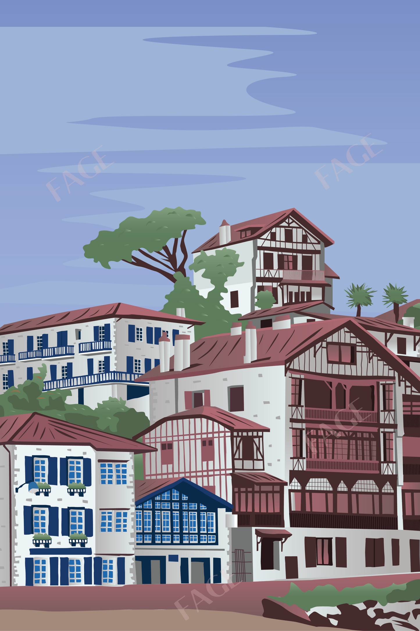 Affiche Pays-Basque - Façade Saint-Jean-de-Luz